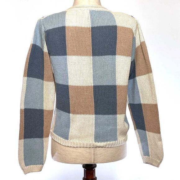 Dressbarn Small Blue Brown Plaid Jacket Sweater Full Zip - Picture 6 of 7